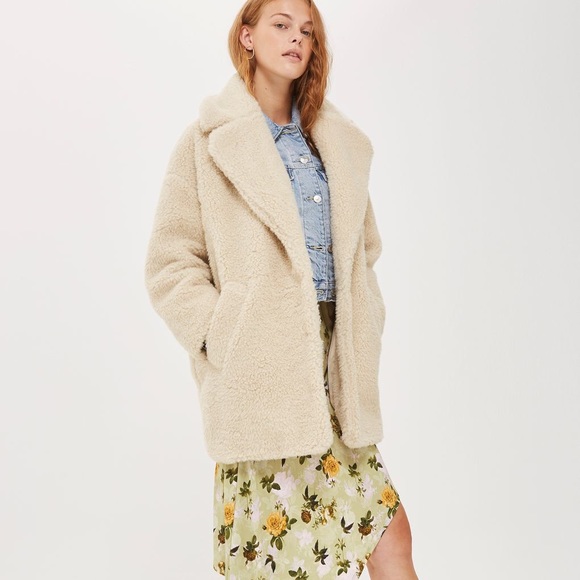 TopShop petite borg Cocoon Coat Jacket cream color - Picture 4 of 7